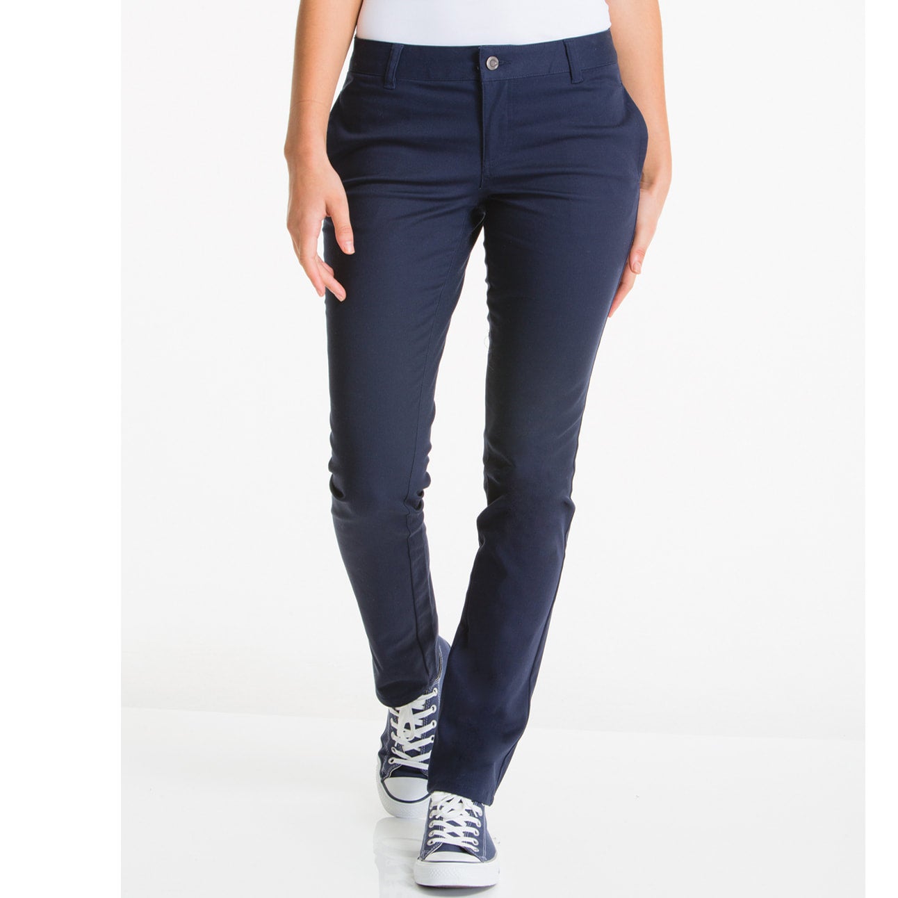 Navy Blue High Waisted School Trousers Skinny Monitor Slim Fit